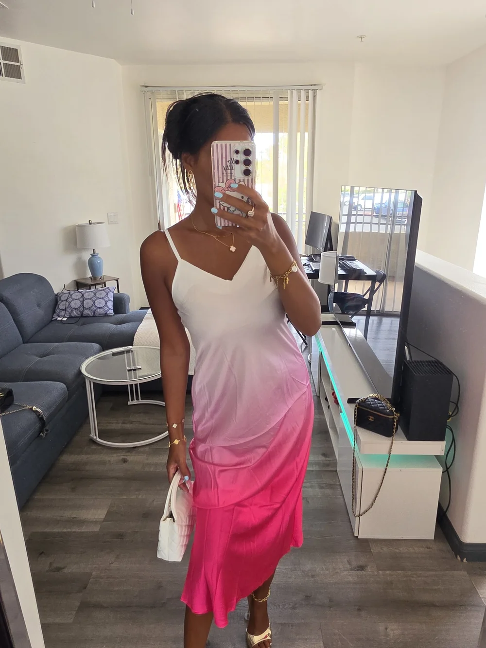 Pink Ombre Slip Dress Satin - Picture 8 of 16